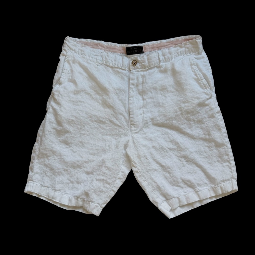 Jos A Bank Reserve 38 White 100%‎ Linen Flat Front Shorts Straight Leg Summer
